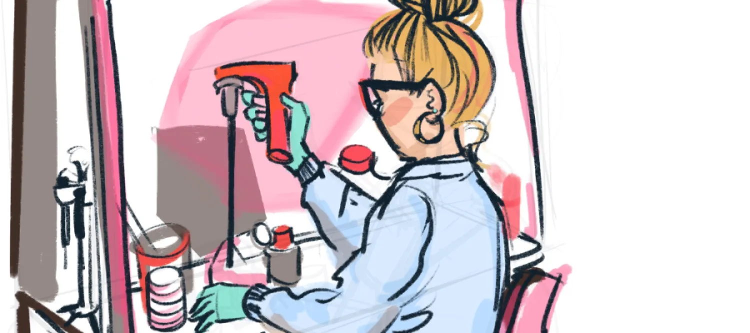 illustration of scientist using a pippet under lab hood
