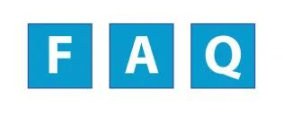 word art of the letters F A Q in three blue squares