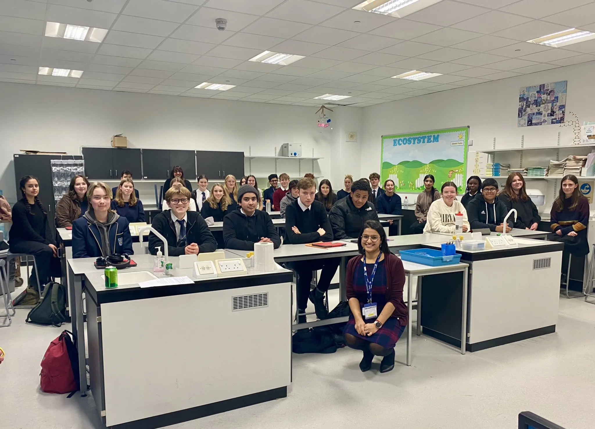 Dr Varsha Jain and the Higher Biology students at Portobello High School 