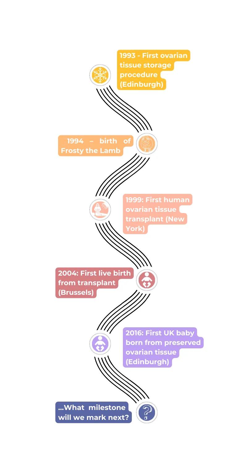 Timeline infographic of fertility preservation key events (all information in body text).