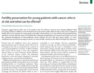 Screenshot of front page of paper 'Fertility preservation for young patients with cancer'